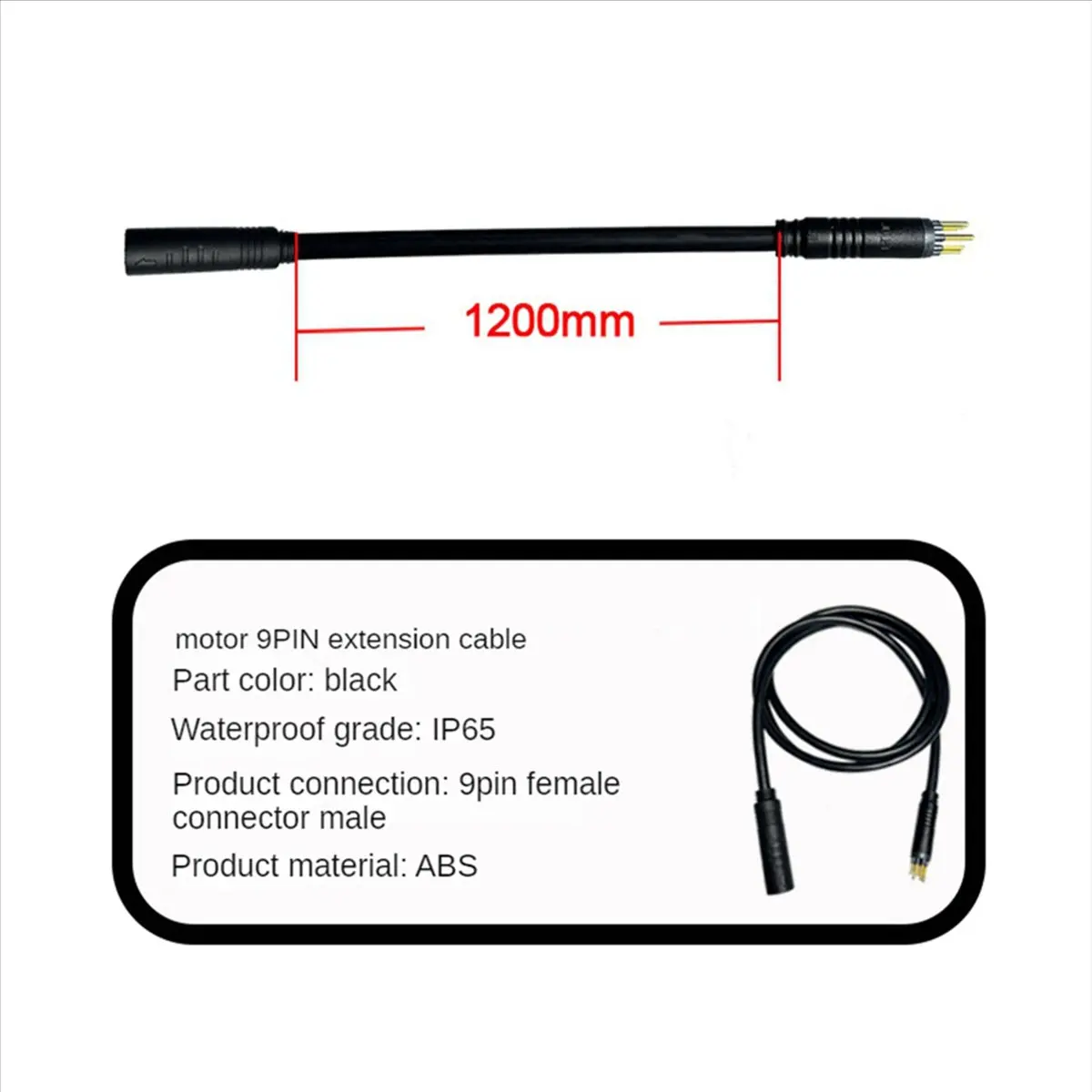 

XFDZ 4X E-Bike 9 Pin Wheel Motor Extension Cable Cord for Bafang Front Rear Wheel Hub Motors Electric Bicycle Accessories
