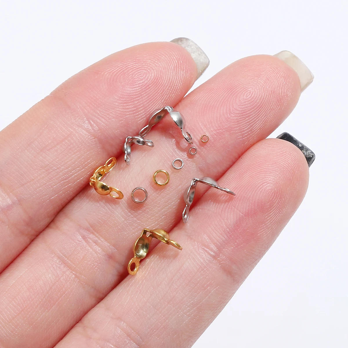100pcs/lot Stainless Steel Gold Plated Connector Clasp Crimp End Beads For Bracelet Necklace Chains DIY Jewelry Making Supplies