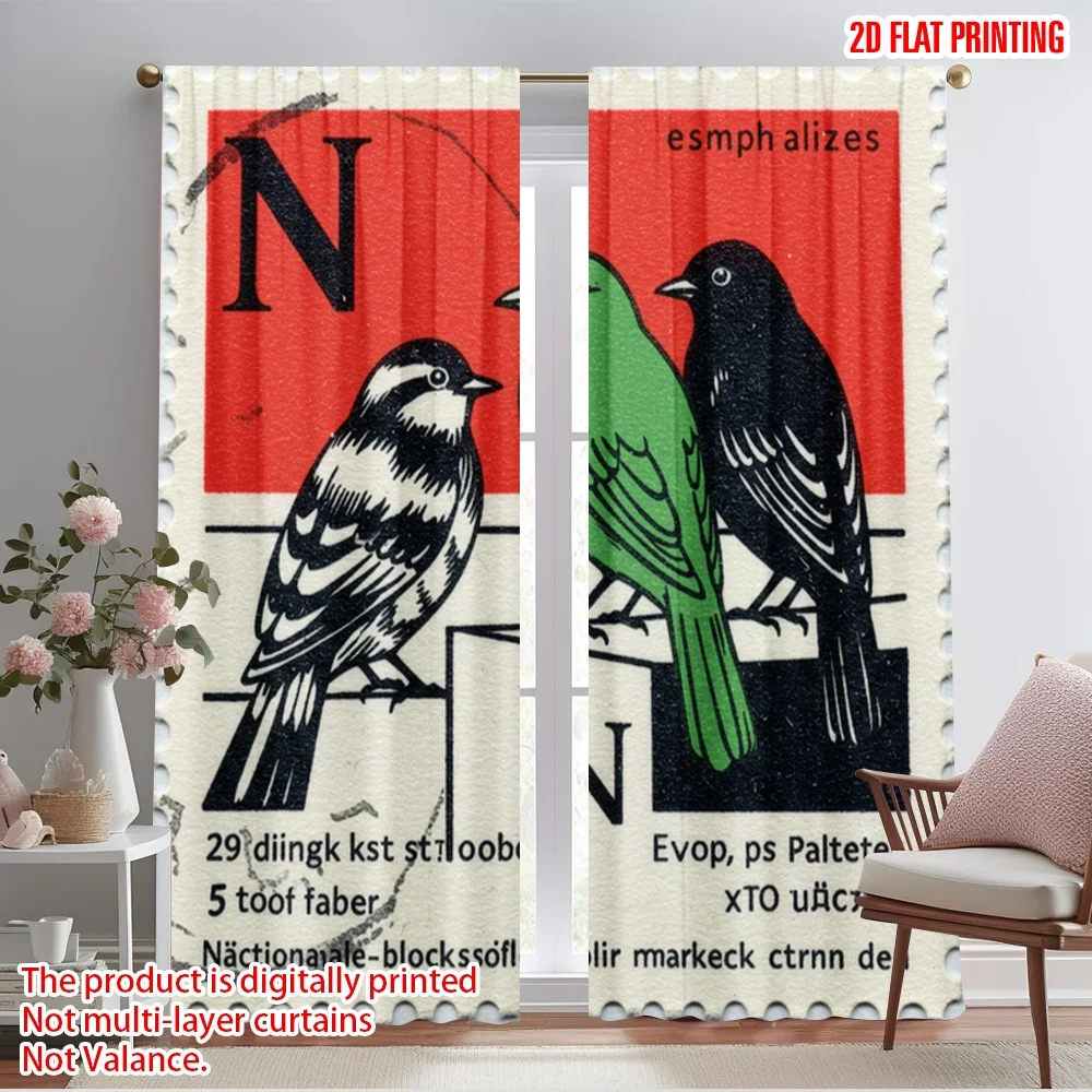 

2pcs 2D flat printing Party Curtains Birds emphasize stop October Polyester Fabric Without Electricity Festive Holiday Use for
