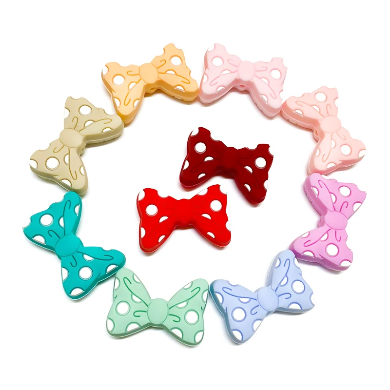 10 stücke Baby Silikon Perlen Neue Fliege Perlen BowKnot Perlen Beißring Baby Spielzeug DIY Schnuller Kette Halskette Zubehör