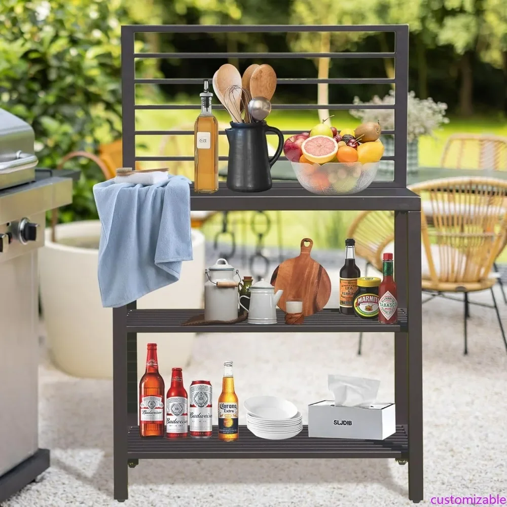 

Aluminum Outdoor Kitchen Storage Island with Double Racks for Food Prep and Organization