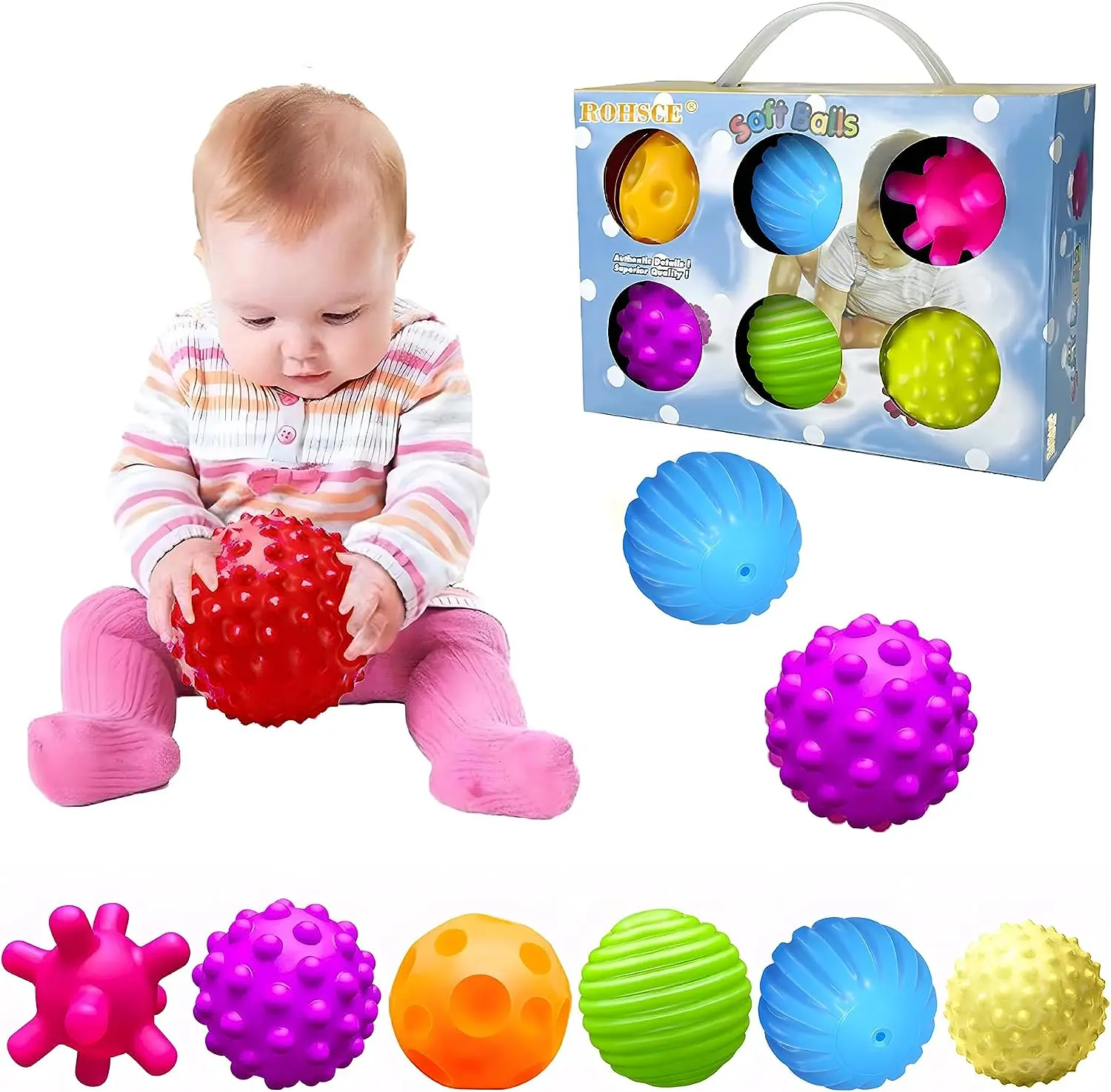 Bolas sensoriales para bebés, juguetes sensoriales para bebés de 1 a 2 años, actividad texturizada, bola multisuave, juguetes Montessori para bebés de 6 a 12 meses