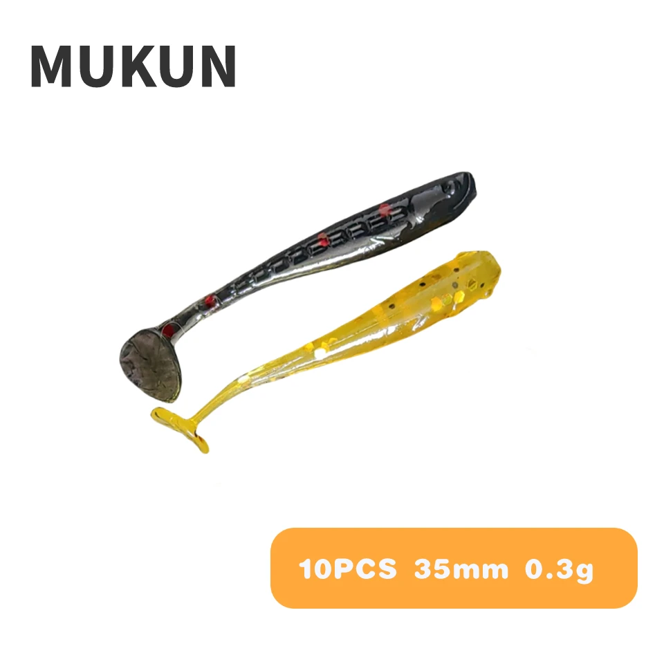 MUKUN 10pcs/Bag Soft Worm Fishing Lure With T-Tail 0.3g 3.5cm PVC Micro Bait Small Wobbler