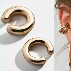 Classic Fake Piercing Stainless Steel Gold Color Round Clip Earrings for Women 2024 New Fashion Ear Cuff Heart Jewellery Gift