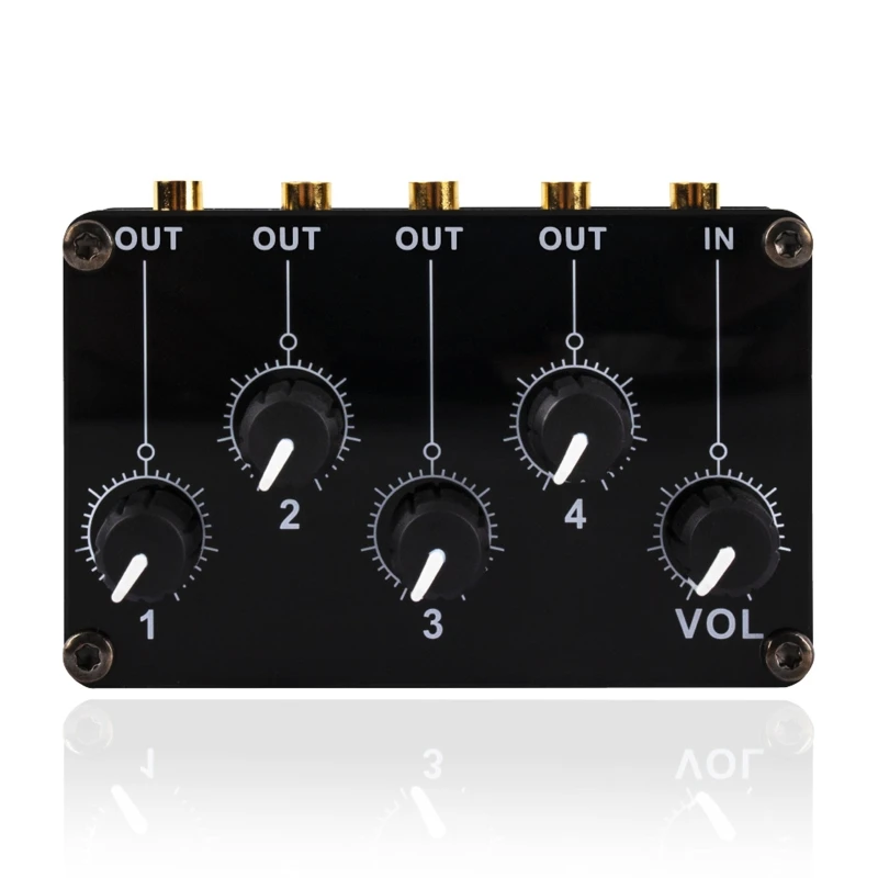 4 Channel Line Mixer with 4 Main Output Volume Knob 1 Input Volume Knob Drop Shipping