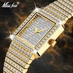 MISSFOX-Relógio feminino de diamantes, marca de luxo feminina, relógio Gold Square, minimalista, analógico, quartzo, Movt, único, feminino, gelado