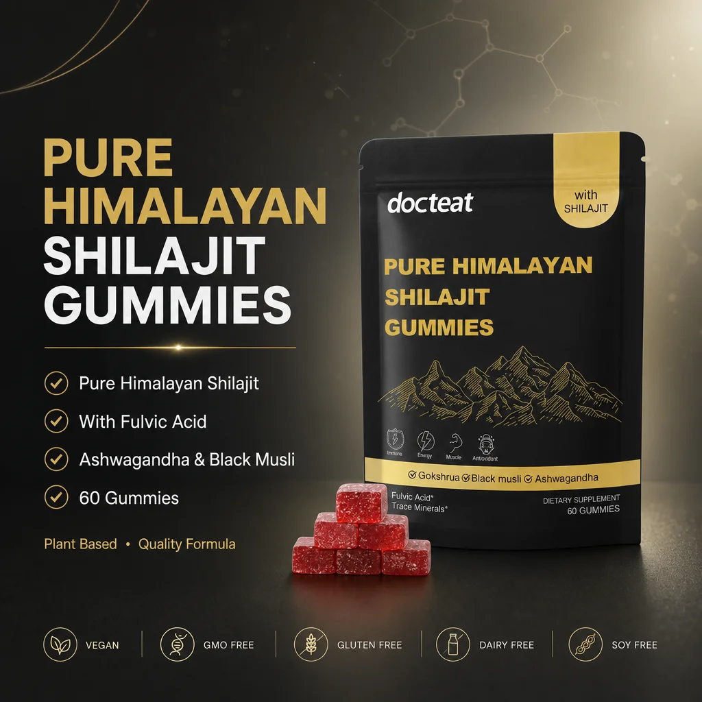 

Docteat Shilajit Gummies Pure Himalayan with Fulvic Acid, Ashwagandha and Black Musli, Trace Minerals, Supports Energy, 60 CT