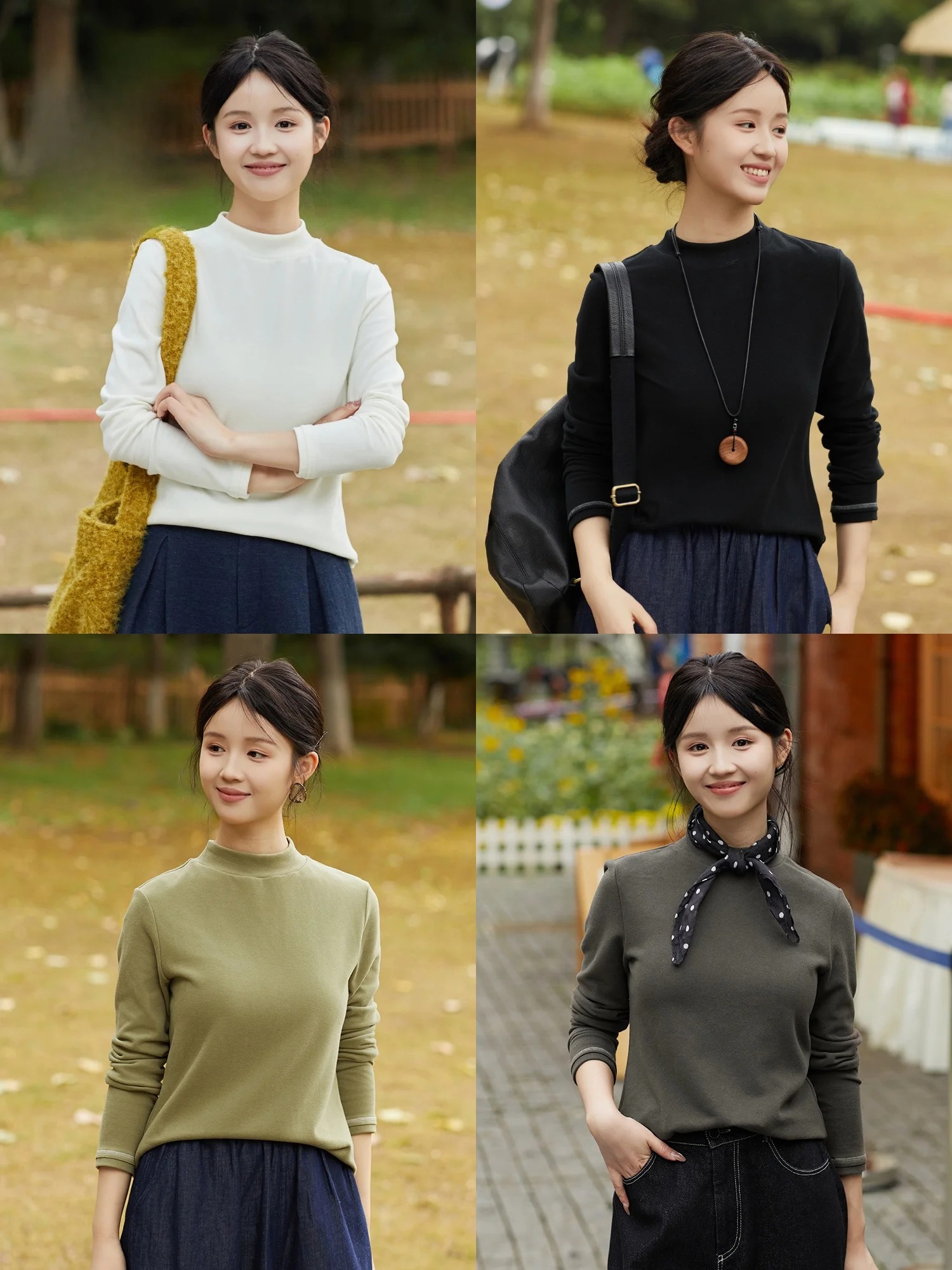 

Slim Fit Women's Base irt f High Collar Long Sve T-irt Autumn Winter New Sle Uksil Cotton Blend Comfortable Top