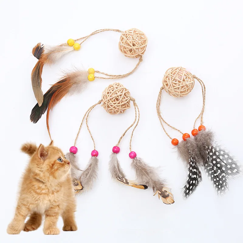 

Cat Pet Weaving Ball Toy with Feathers Fun To Play with Pet Supplies