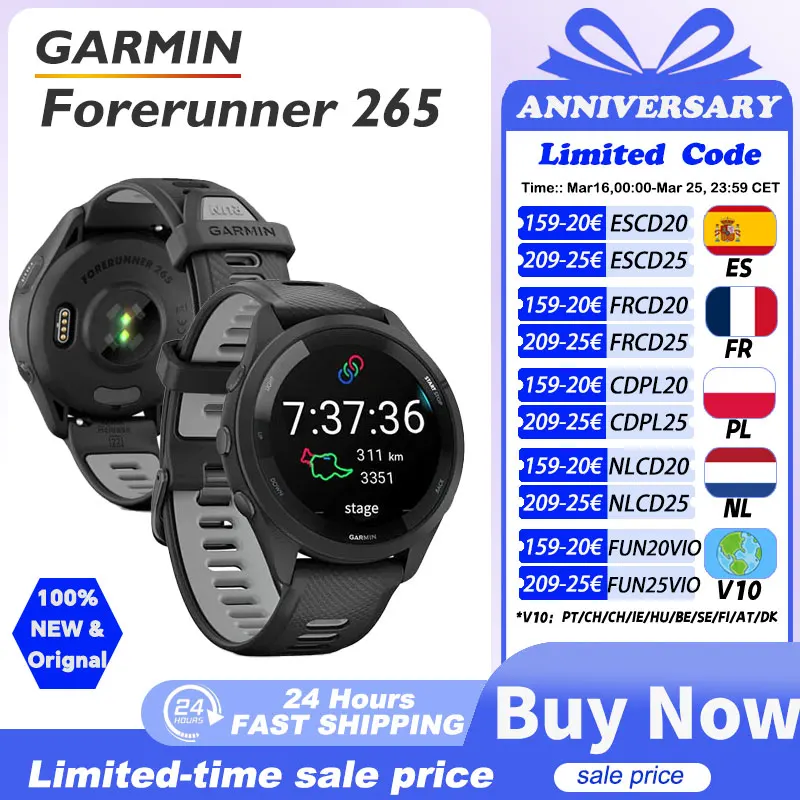 Garmin Forerunner 265 montre de sport GPS en plein air course Fitness Marathon natation chinois fréquence cardiaque sang oxygène smartwatch
