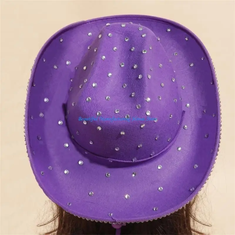 E56A Sparkly Cowboy Hat Rhinestones Brim Panama Hat for Bachelorette Party 3