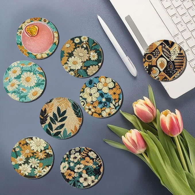 8 Pieces DIY Diamond Painting Art Set Flower Pattern Coaster Special Shape Crystal Artificial Diamond Mosaic Craft view 4