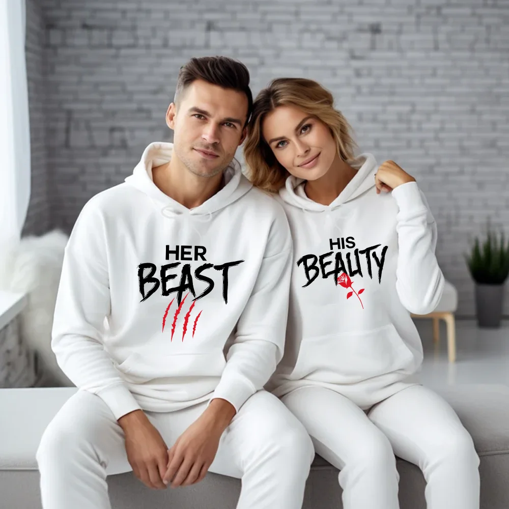 New HER BEAST HIS BEAUTY Hoodie Men's Women's Couple Casual Loose High Quality Hoodie Tops