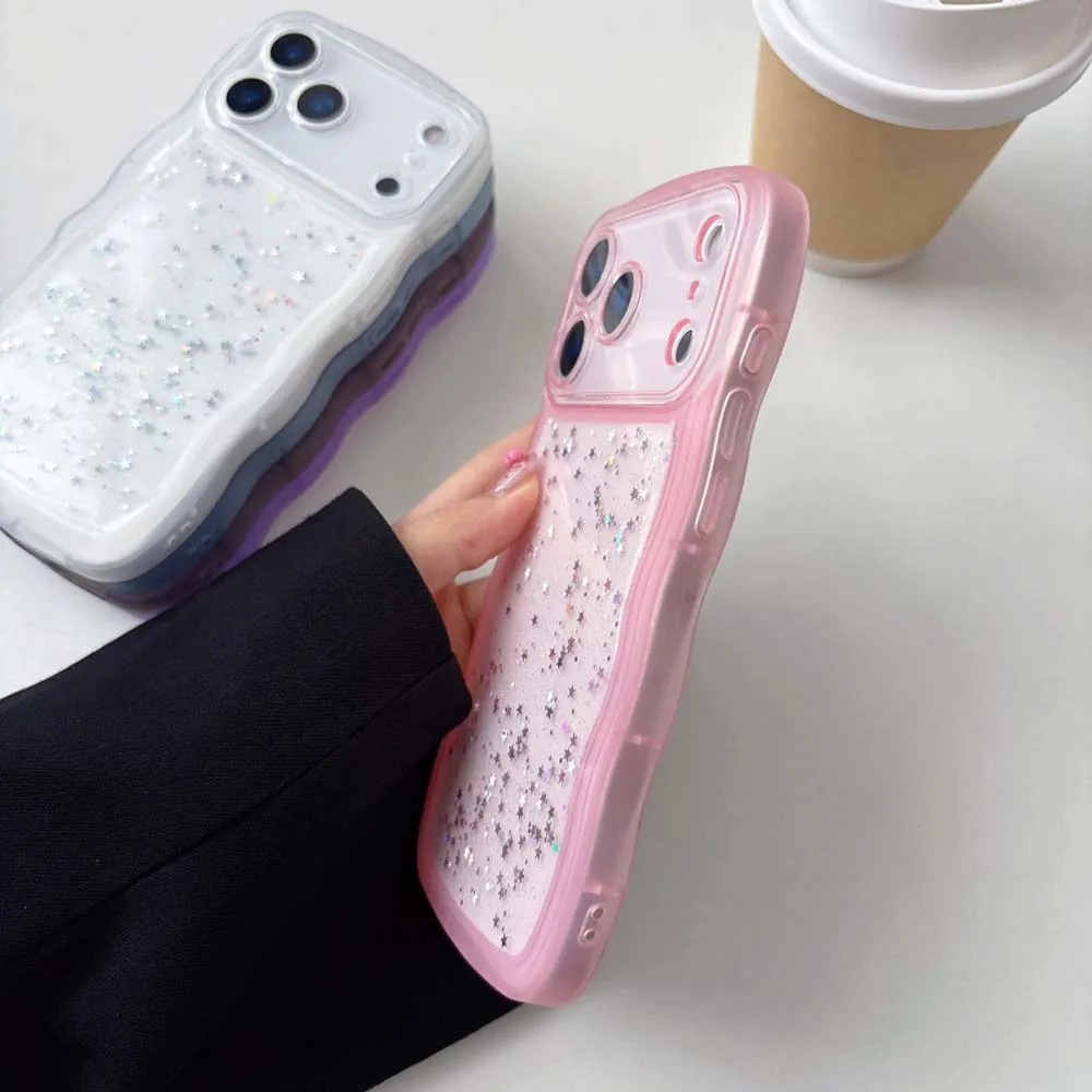 آيفون 17 الهواء 17 برو ماكس 17 برو آيفون 17 حافظة لطيف واضح بالتنقيط الغراء ستار شل مجعد موجة الهجين للصدمات غطاء ناعم Funda #5