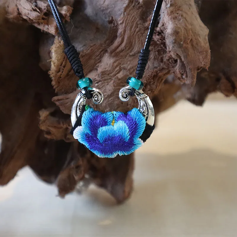 Handmade Longevity Lock Original Pure Embroidery Miao Style Fashionable Versatile Vintage Long Necklace Women's Pendant Jewelry