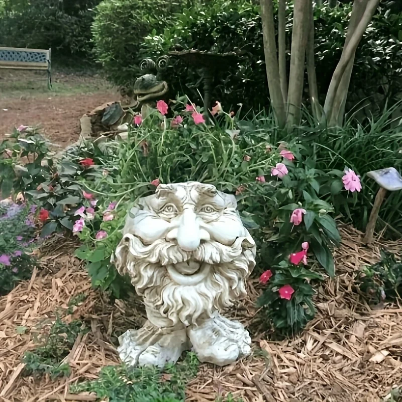 Rustic Resin Muggly'S The Face Statue Planter, Thanksgiving Floor Mounted Figures/People Theme, No Electricity or Battery Needed