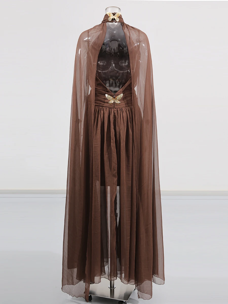 TWOTWINSTYLE Solide Mesh Lose Kleider für Frauen O Hals Langarm Hohe Taille Temperament Backless Kleid Weibliche Neue