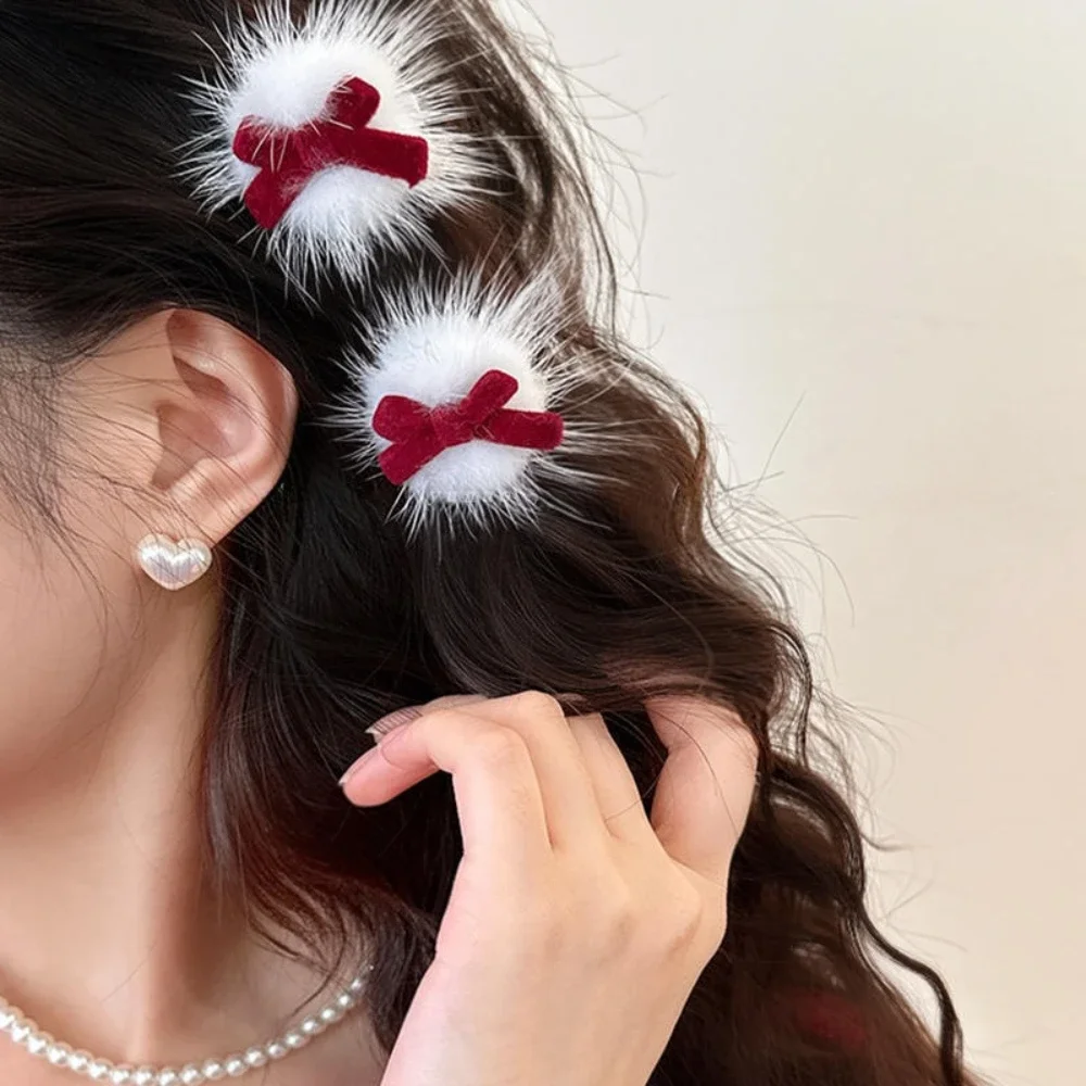 Pinzas para el pelo de copo de nieve de felpa para mujer, 2 piezas, lazo de diamantes de imitación exquisitos, Clip de pico de pato, accesorios para