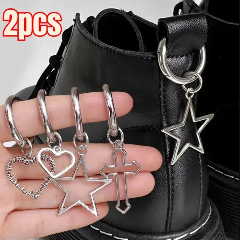 2pcs Metal Hollow Stars Silver Hearts Pendant Boots Shoes Buckles Decoration DIY Metal Snap Hook Winter Boots Shoe Accessories