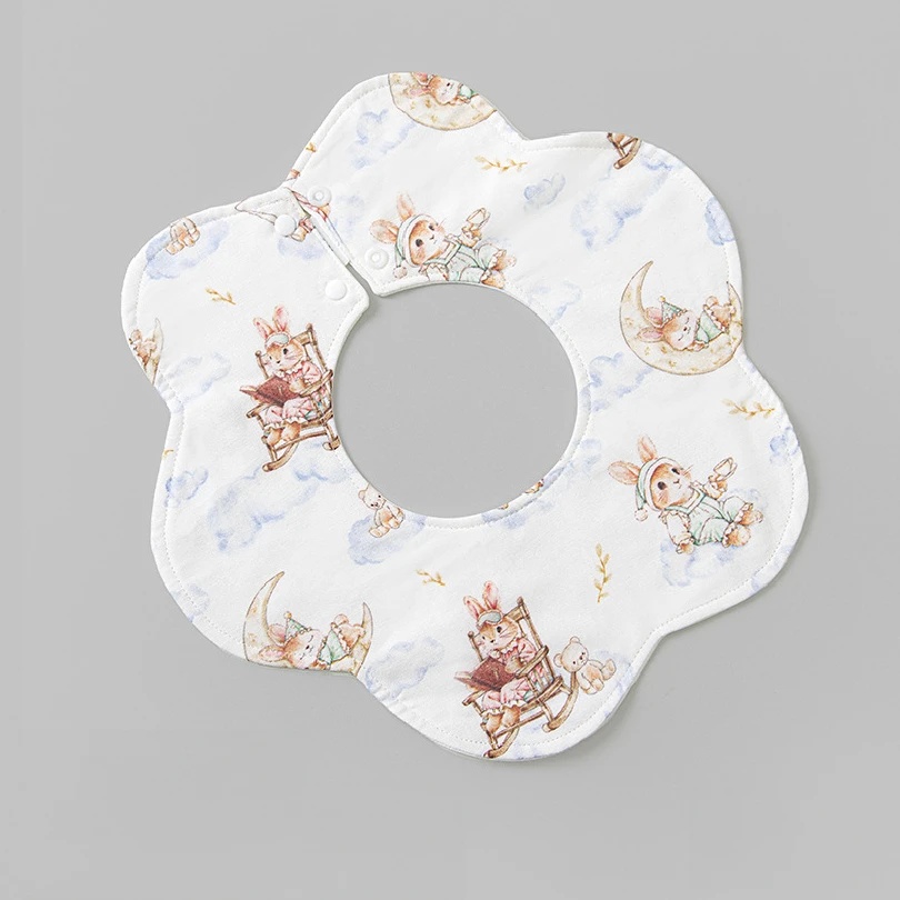 Double-Sided Baby Drool Bib Pure Cotton Newborn Cartoon Print Food Bib Absorbent Breathable Bamboo Cotton for Infants