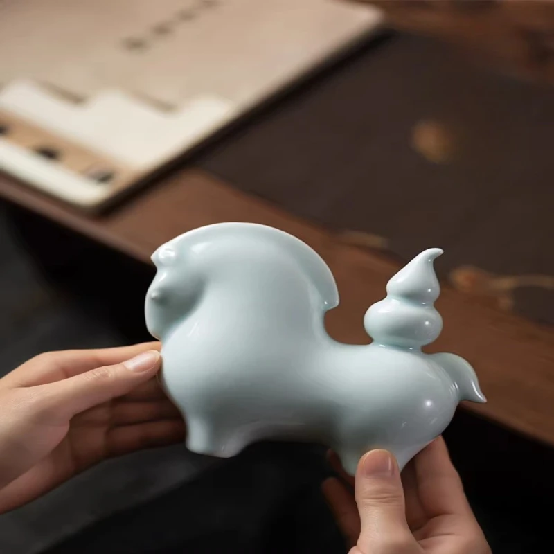 Jingdezhen Ceramic Zodiac Horse Ornament Immediately Youfu Home Furnishing Bookcase New Chinese Decoration Office Lucky Gifts