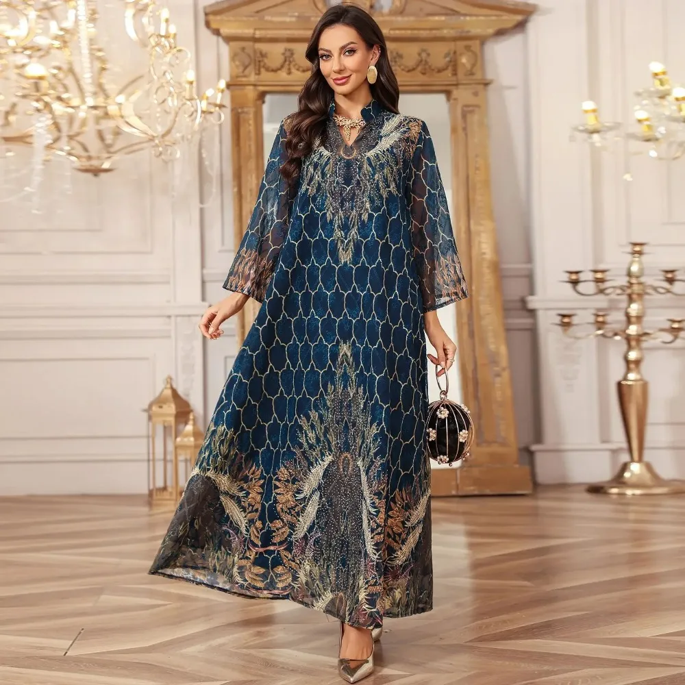 

Ид Абая женское праздничное платье с принтом бриллианта мусульманский Дубай Джалабия Vestidos Largos Ramadan Марокко молитвенный кафтан халат Абая 2026