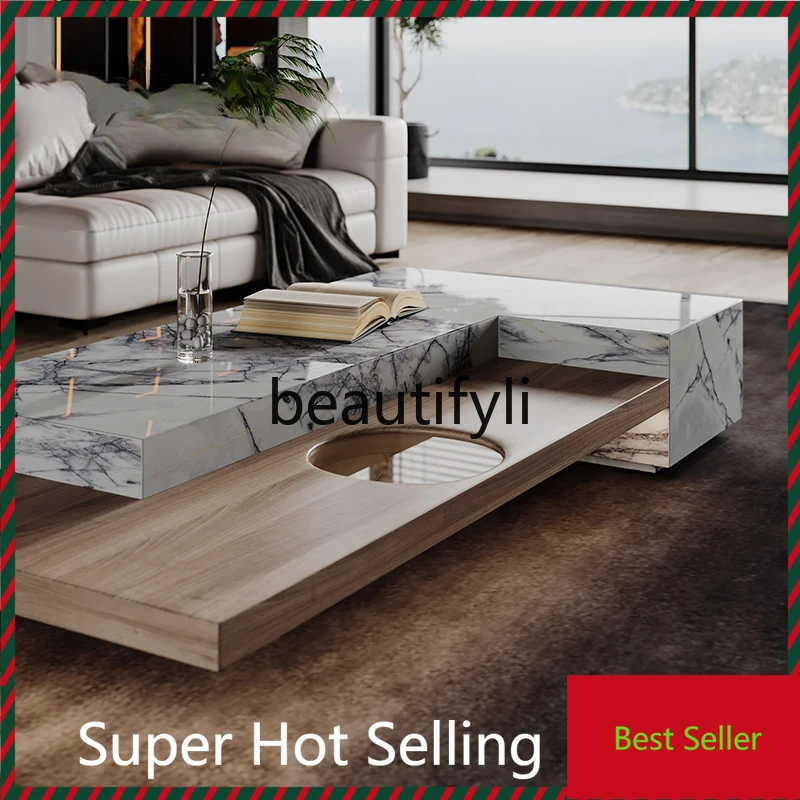 

Natural marble coffee table light luxury modern living room household small apartment high sense minimalist G1218