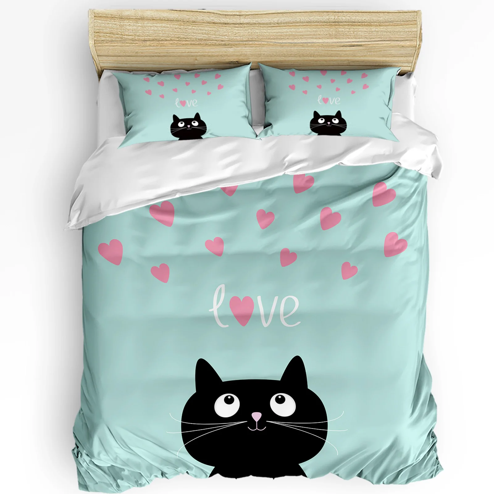 

Cat Love Cartoon Duvet Cover Bed Bedding Set For Double Home Textile Quilt Cover Pillowcases Bedroom Bedding Set (No Sheet)