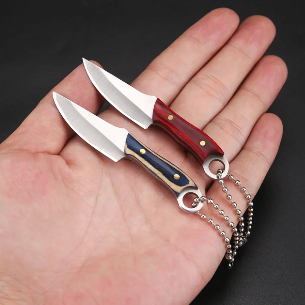 Mini stainless steel straight knife outdoor camping portable unboxing knife with leather case packaging