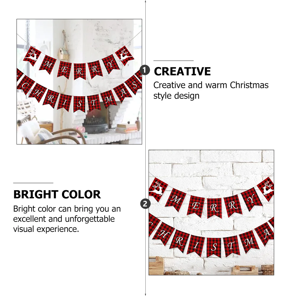 

1Set Christmas Decoration Flags Red Black Reindeer Pattern Cotton Cloth Handmade Festive Party Bunting For Home Wedding Shop Bar