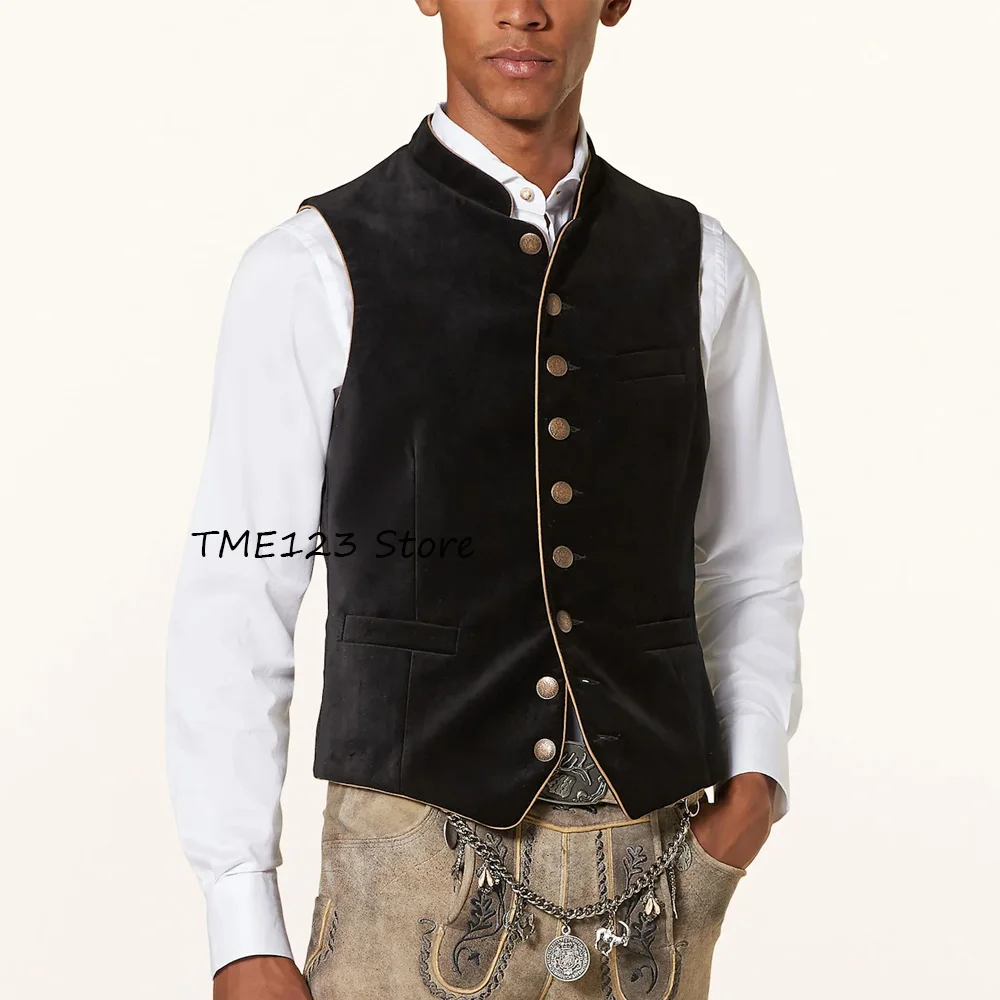 

Модный костюм из бархатной ткани, жилет с прямыми карманами и воротником-стойкой, повседневный мужской жилет, однобортный стильный рабочий костюм