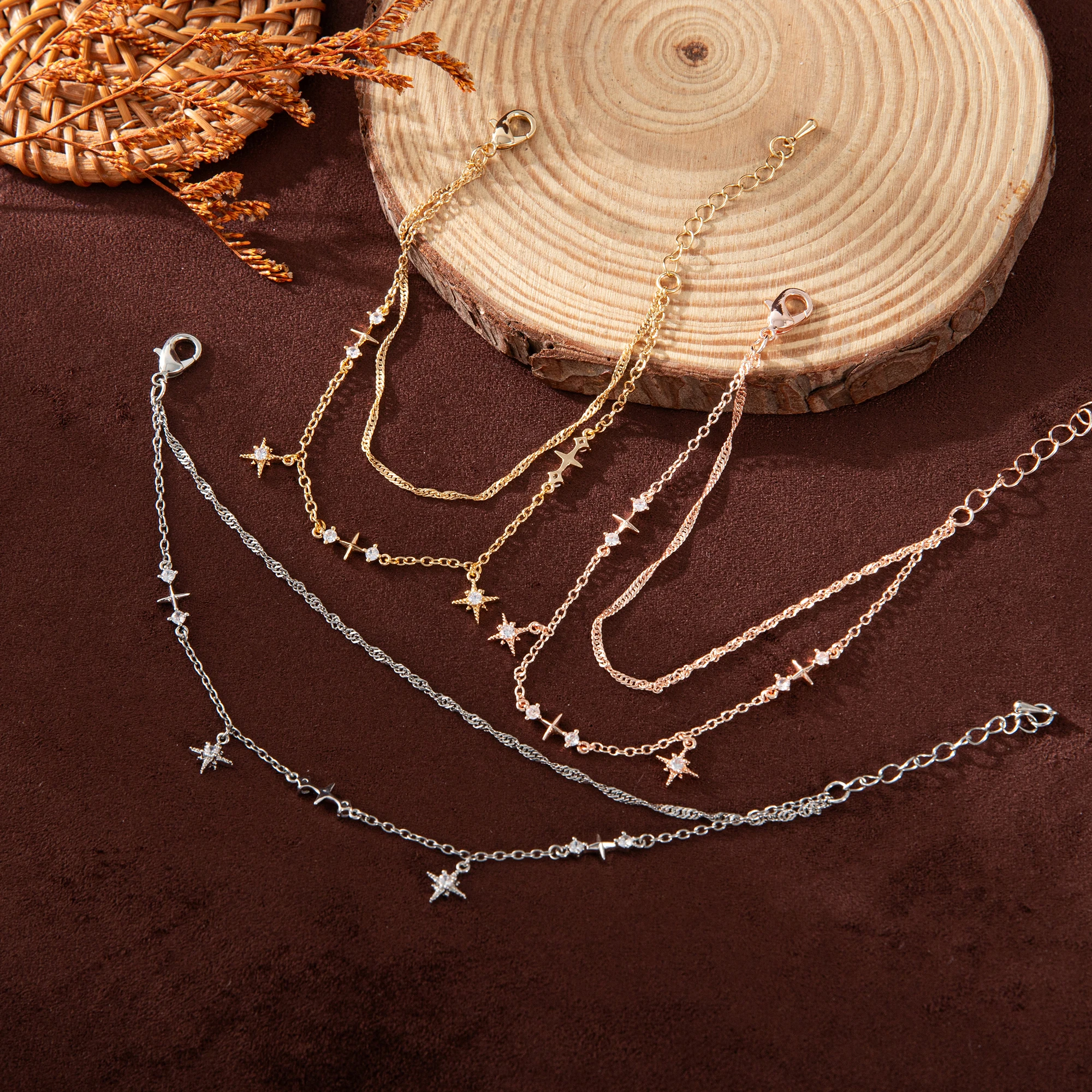 

Fashionable and trendy octagonal star short tassel zircon pendant bracelet women's hand bracelets