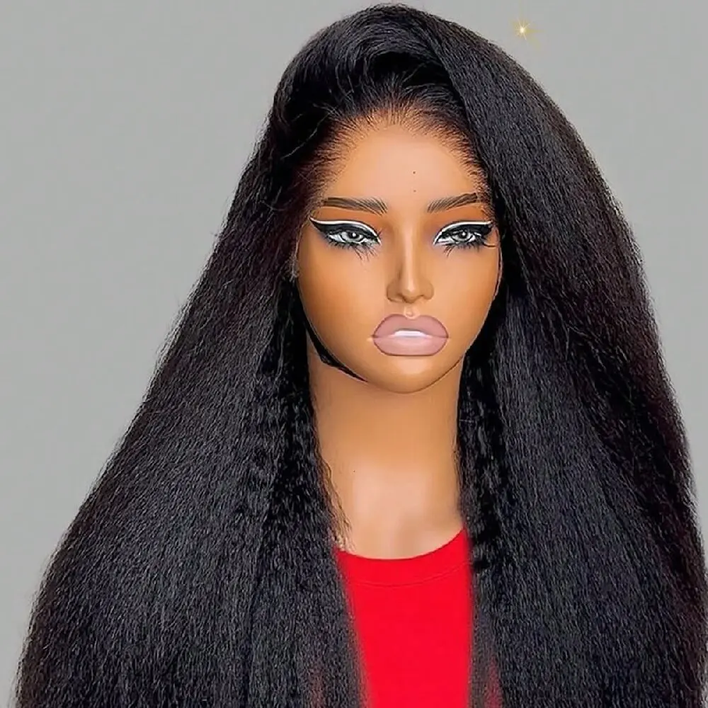 13x6 Kinky Straight Lace Front Wig 32 inch 13x4 Yaki Straight 250% density pre plucked Brazilian Human Hair Wig