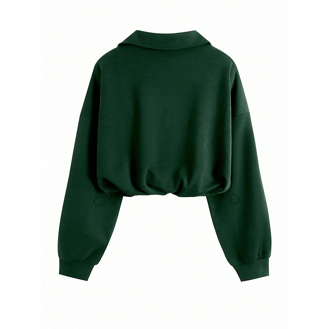 Women's Short Sweatshirt Autumn Winter New Casual Half Zipper Lapel Hoodies Solid Color Commuting Long Sleeved Pullovers