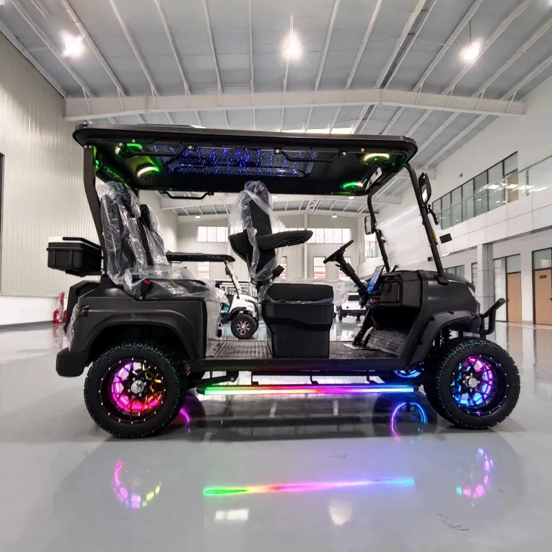 Matte Black Aluminium 4Seater Off-Road Cart Utility Vehicle EEC Certified 48-72V 5KW LED Light Strips Front Basket