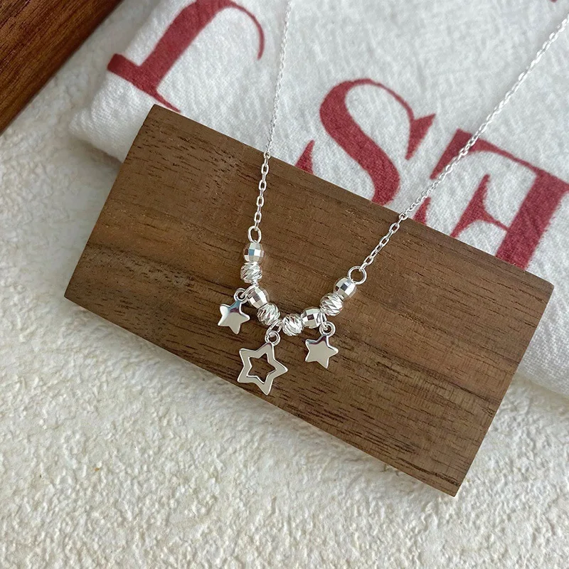 Copper Hollow Star Lucky Bead Necklace For Women Luxury Niche Fashion Clavicle Chain Pentagram Pendant With Cable Chain Jewelry