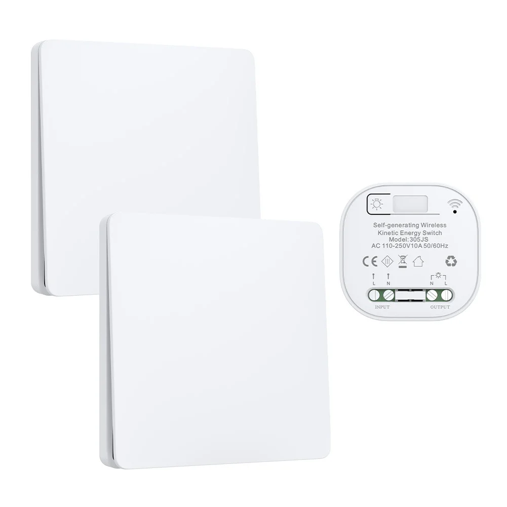 Wireless 2v1 Remote Control Switch Panel for Indoor Outdoor Use Self-Powered No Battery Waterproof Installation Easy