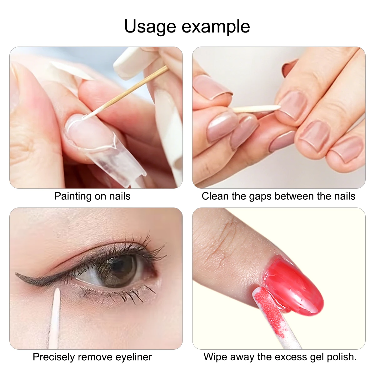 Disposable pointed cotton swabs, wooden cleaning cotton swabs, portable multi-functional unscented nail cleaning stick