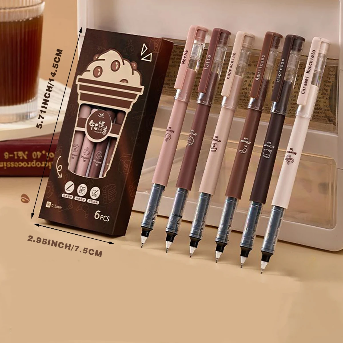 Pack of 6 Brown Gel Pens - 0.5mm Tip, Quick-drying Ink, Large Capacity, Suitable For Signature Writing