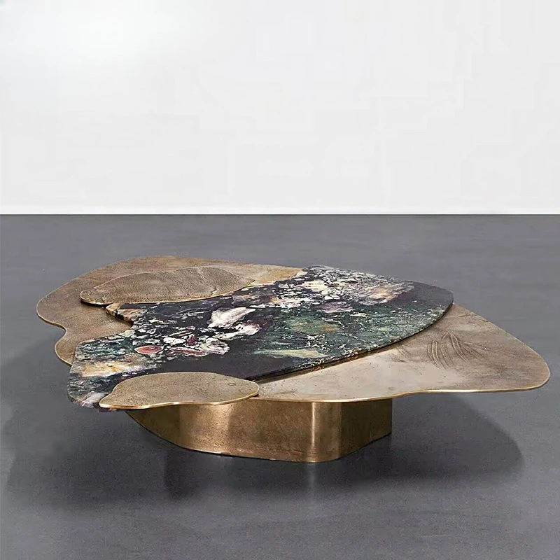 Light luxury high-end marble metal coffee table villa luxury special-shaped tea table