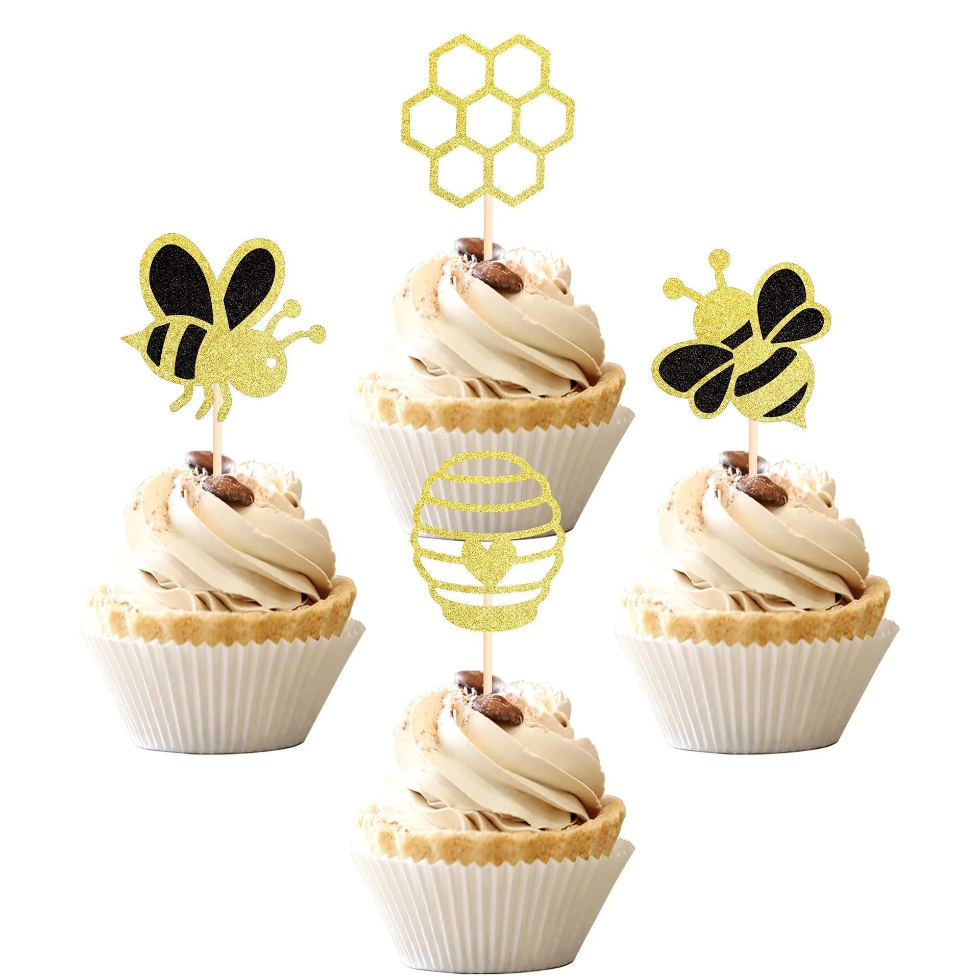 12pcs Bee Hive cake Tag Baking cake piccola bandiera plug-in compleanno a tema festa decorazione torta tag