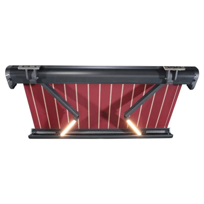 

High Quality LED Aluminum Full Cassette Awning with Remote Control Motorized Outdoor Shades Rain Canopy Polyester Sail Material