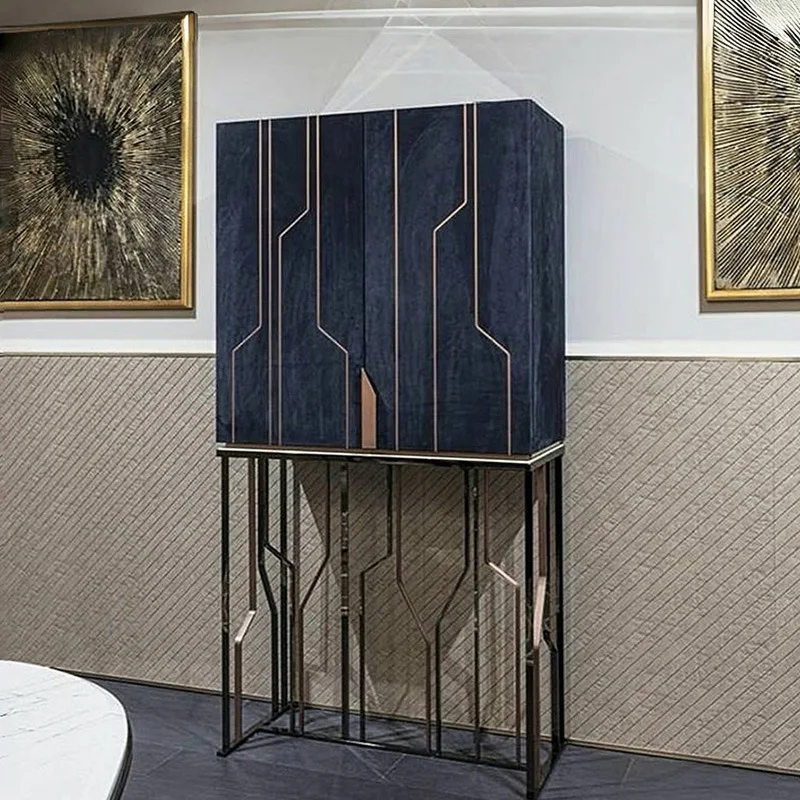 Italian stainless steel wine cabinet living room wall display cabinet high-end villa home floor modern art locker