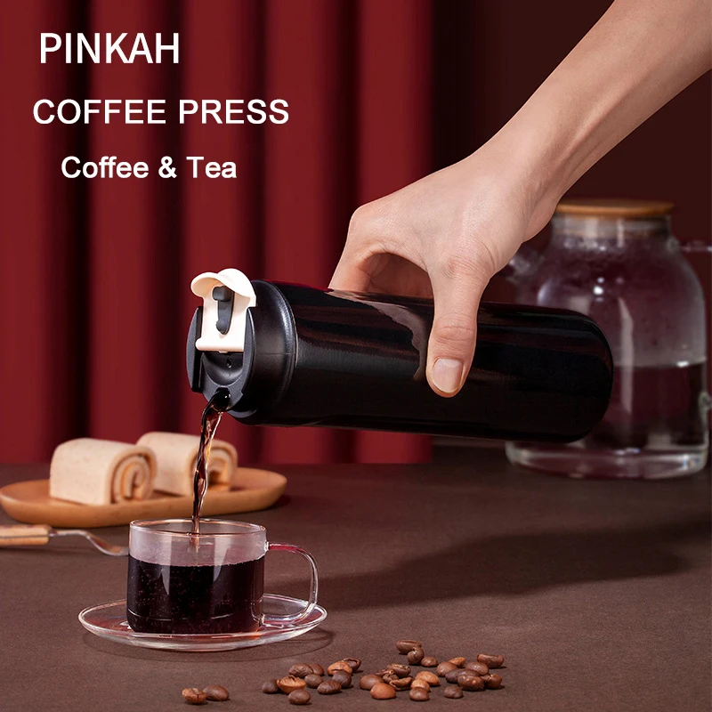 PINKAH Outdoor 316 Stainless Steel Coffee Press Pot Portable Insulation Coffee Pot Pressure Rod Extraction Thermos Cup