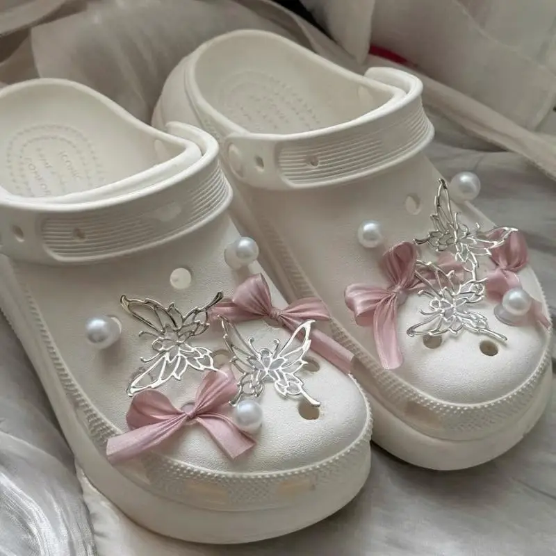 زهور الأحذية الرائعة بإبزيم قابل للفصل DIY؛ مجموعة مكونة من 8 قطع على شكل فيونكة وردية للفتيات؛ زينة أحذية الحديقة؛ هدية للاحتفالات. #1