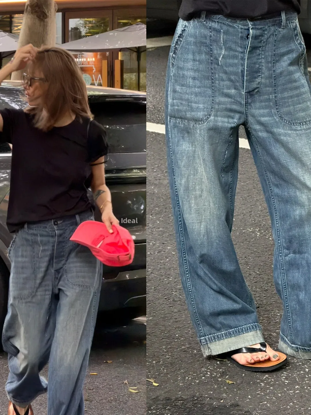 High Waist Wide Leg Casual Denim Jeans Vintage Washed Cuffed Ankle Pocket Detail Spring Summer Fashion for Young Women