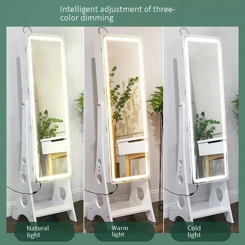 2024 New LED Light Jewelry Cabinet Armoire Standing Mirror Makeup Lockable Large Storage Organizer W/Drawers Mirror Cabinets