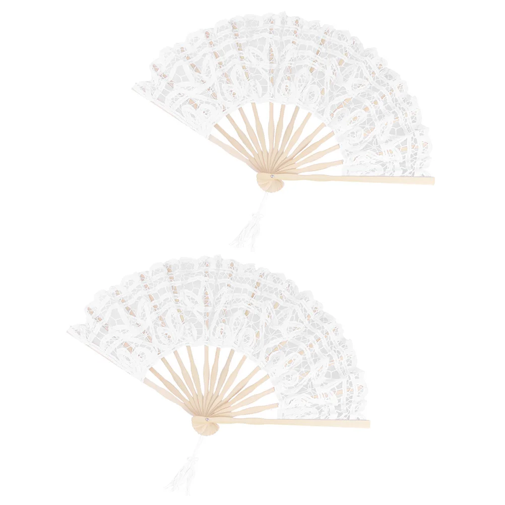 

2 Pcs Palace Fan Bamboo Bone Decorative Hand Fans Held Folding Portable Vintage Foldable