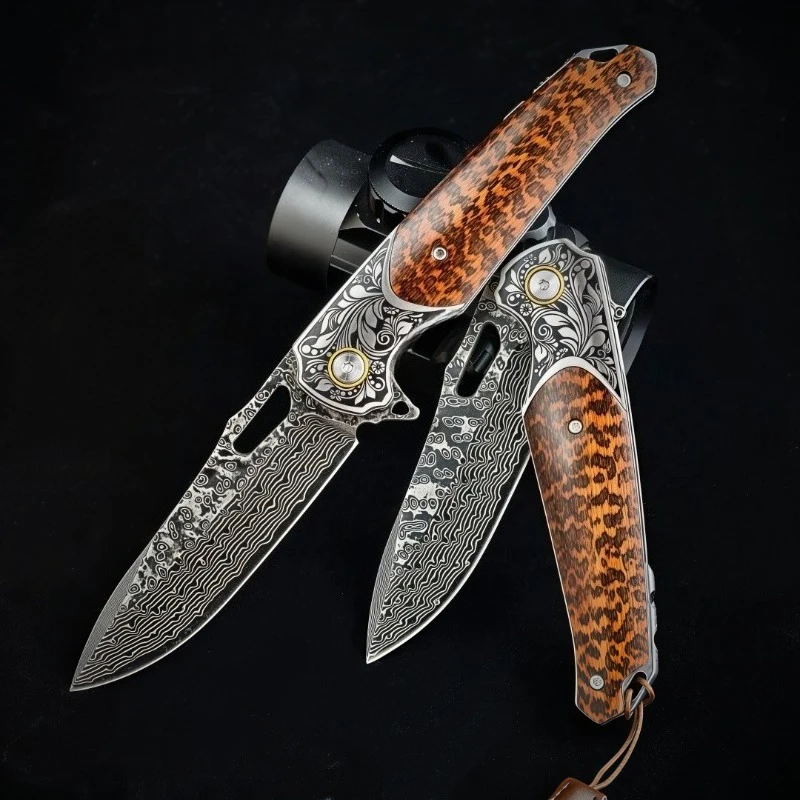 Damascus Blade Portable Folding Pocket Outdoor Camping Hiking Fishing Survival Knife Hunting Utility Fruit Knives EDC Tools