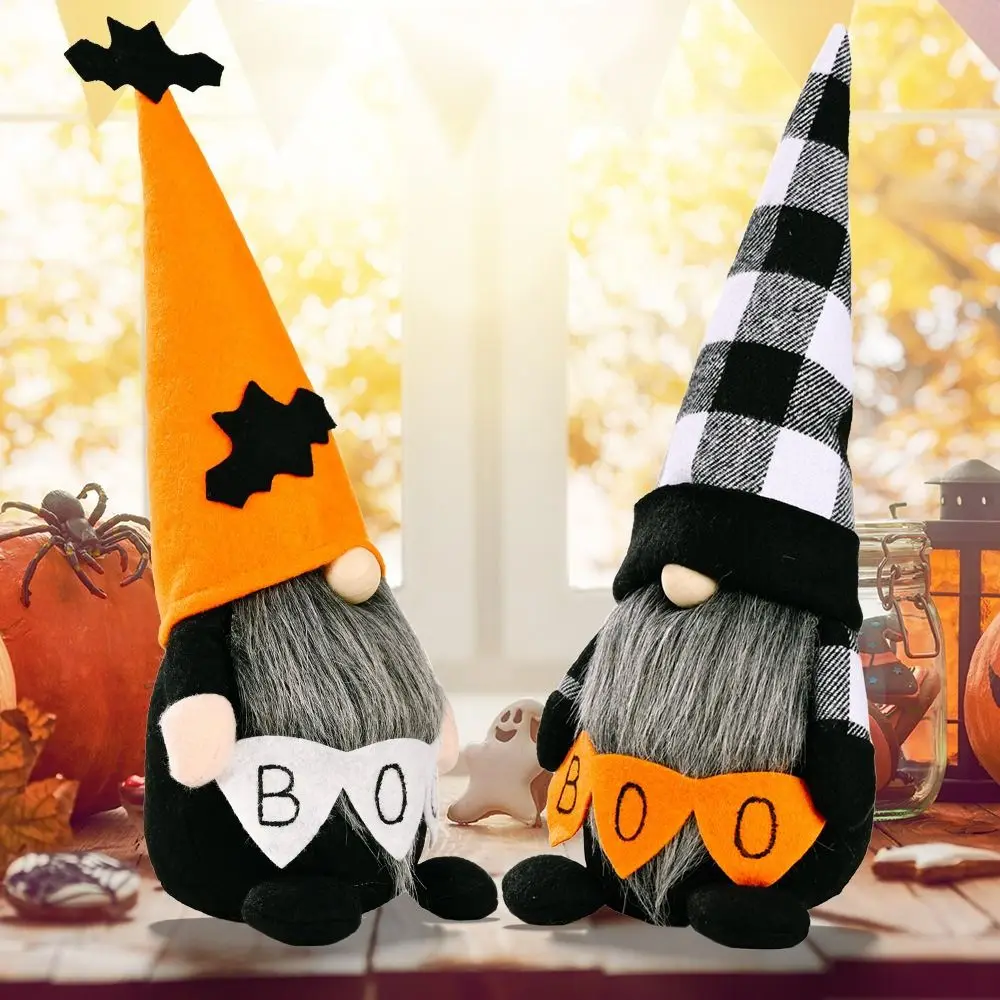 Long Beard Halloween Elf Dwarfs Dolls Boo Bat Orange Hat Gingerbread Dwarf Dolls Cartoon Plush Halloween Gnomes Decorations